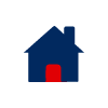 icon of a blue house with a red door for home insurance